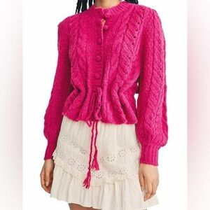 LoveShackFancy Girard Cardigan Sweater in Winter Berry Size L